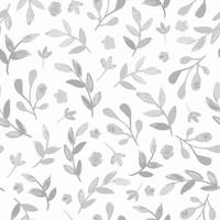 Seamless watercolor floral pattern with branches and leaves. Subtle monochrome hand-drawn vector background.