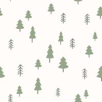 Forest vector pattern. Cute hand drawn woodland seamless background with trees.