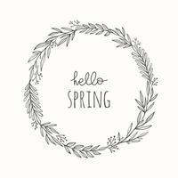 Hand drawn wreath vector illustration. Vintage decorative laurel frame. Hello spring design element.