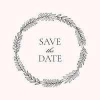 Vintage hand drawn wreath design element. Circle frame for wedding invitation, save the date card and other. vector