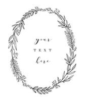 Hand drawn wreath. Vector floral design elements for invitations, greeting cards, scrapbooking, posters. Vintage decorative laurel, oval frame made of twigs, leaves and branches.