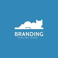 Cat white combine with cloud logo vector