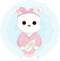 cute white baby bear with a bottle vector