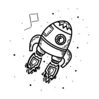 A simple icon of a spaceship, a rocket. Hand-drawn sketch in the style of a rocket flying in space. Space transport isolated vector illustration