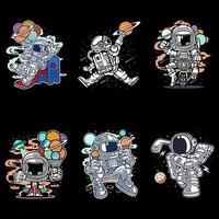 Cute Cartoon space set of astronaut mascot, rocket and planets. vector graphic illustrations of cute space man characters