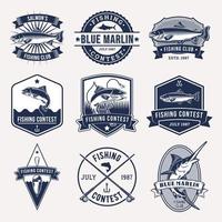 Vector fishing emblem logo illustrations. Sport fishing, tournament badges graphics