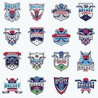 colección de insignias del logotipo de hockey vectorial, ilustraciones de conjuntos emblema del torneo de hockey deportivo. insignias del club de hockey