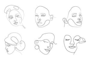 Set of minimal women face line art beauty logo vector composition
