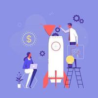 Business project startup process, idea through planning and strategy, time management vector