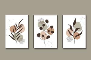 Set of posters abstract modern composition flowers and leaves shapes design vector