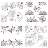 Web spider cobweb icons set. vector illustrations of spider web. graphic logo spooky line