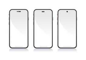 apple iphone concepto smartphone pantalla con 3 variaciones diseño cámara frontal maqueta plantilla ilustración vector