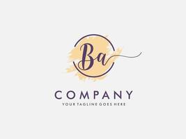 Watercolor logo branding with initial B a , Pink blush, Feminine luxury logo design template - Vector