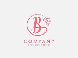 Watercolor logo branding with initial B a , Pink blush, Feminine luxury logo design template - Vector