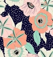 precioso estampado floral en diseño plano y colores intensos con fondo marino, perfecto para tejidos y decoración. vector