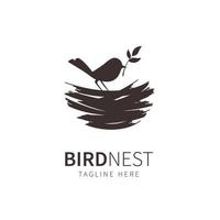 nest logo illustration silhouette bird and leaf. birdhouse symbol vector