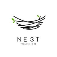 ilustración de nido con hoja. vector de logotipo de símbolo de casa de pájaros