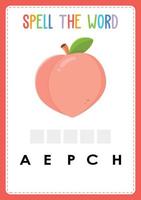 Spelling worksheet find the missing letter game for kids with Fruits vector