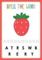 Spelling worksheet find the missing letter game for kids with Fruits vector