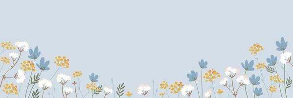 Vector banner with wild flowers, blooming field