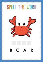 Spelling worksheet find the missing letter game for kids with word sea fish vector