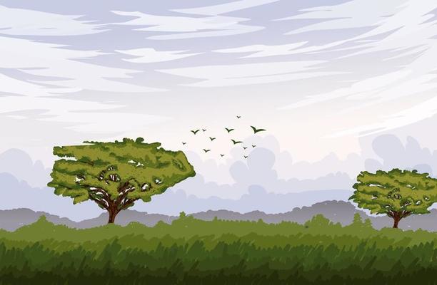 green landscape digital painting design