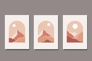 Set of abstract modern minimalist abstract mountain landscape aesthetic illustration vector