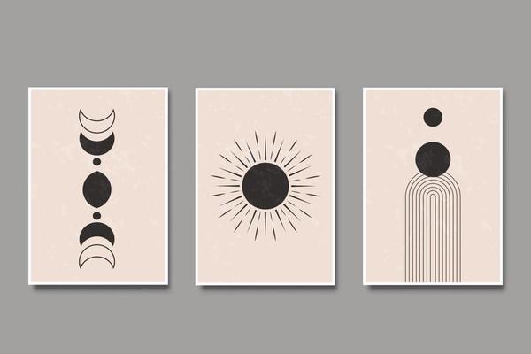 Mid century trendy contemporary modern minimalist poster set