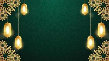 Realistic islamic background with three dimensional arabic ornamental and lantern
