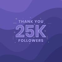 gracias 25k seguidores, plantilla de tarjeta de felicitación para redes sociales. vector