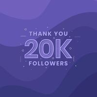 gracias 20k seguidores, plantilla de tarjeta de felicitación para redes sociales. vector