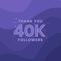 gracias 40k seguidores, plantilla de tarjeta de felicitación para redes sociales. vector