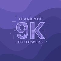 Thank you 9K followers, Greeting card template for social networks. vector