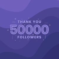 gracias 50000 seguidores, plantilla de tarjeta de felicitación para redes sociales. vector