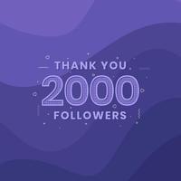 gracias 2000 seguidores, plantilla de tarjeta de felicitación para redes sociales. vector