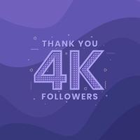 gracias 4k seguidores, plantilla de tarjeta de felicitación para redes sociales. vector