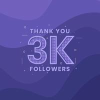 Thank you 3K followers, Greeting card template for social networks. vector