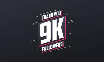 gracias 9k seguidores, plantilla de tarjeta de felicitación para redes sociales. vector