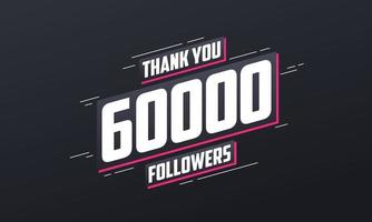 gracias 60000 seguidores, plantilla de tarjeta de felicitación para redes sociales. vector