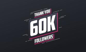 gracias 60k seguidores, plantilla de tarjeta de felicitación para redes sociales. vector