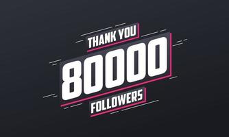 gracias 80000 seguidores, plantilla de tarjeta de felicitación para redes sociales. vector