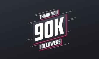 gracias 90k seguidores, plantilla de tarjeta de felicitación para redes sociales. vector