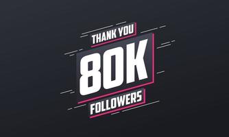 gracias 80k seguidores, plantilla de tarjeta de felicitación para redes sociales. vector