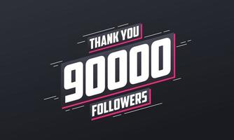 gracias 90000 seguidores, plantilla de tarjeta de felicitación para redes sociales. vector