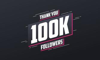 gracias 100k seguidores, plantilla de tarjeta de felicitación para redes sociales. vector