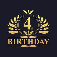 logotipo de lujo del 4º cumpleaños, celebración de 4 años. vector