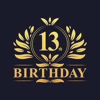 Luxury 13th Birthday Logo, 13 years celebration. vector