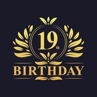 Luxury 19th Birthday Logo, 19 years celebration. vector