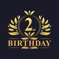 Luxury 2nd Birthday Logo, 2 years celebration. vector