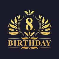 Luxury 8th Birthday Logo, 8 years celebration. vector